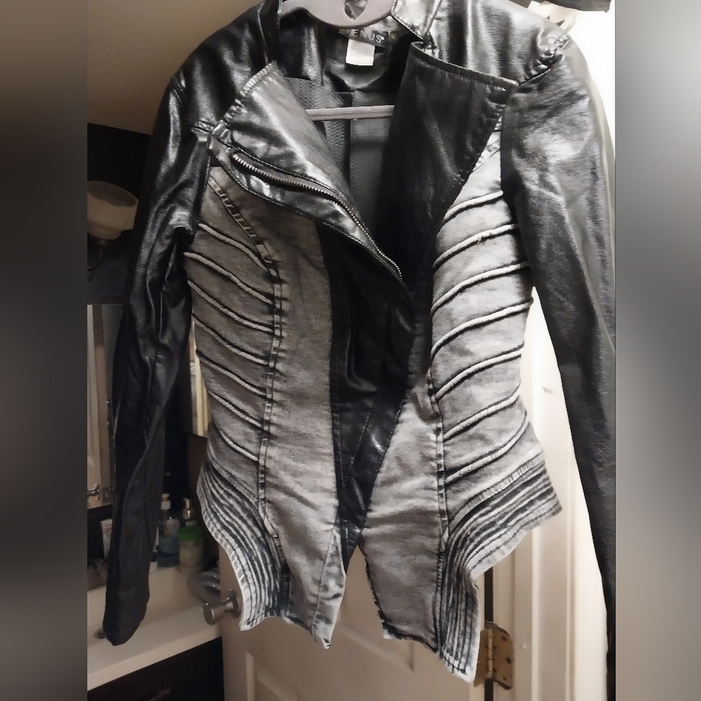 Black Denim Faux Leather Jacket